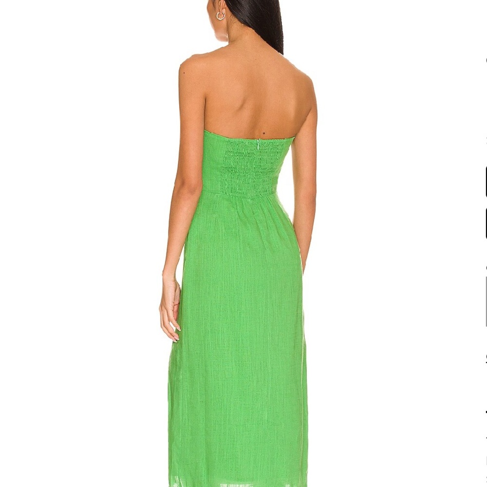 SNDYS. SERENA FLOWY MIDI LINEN STRAPLESS DRESS SMOCKED BACK PANEL SIDE-SLIT NWT - Picture 3 of 11